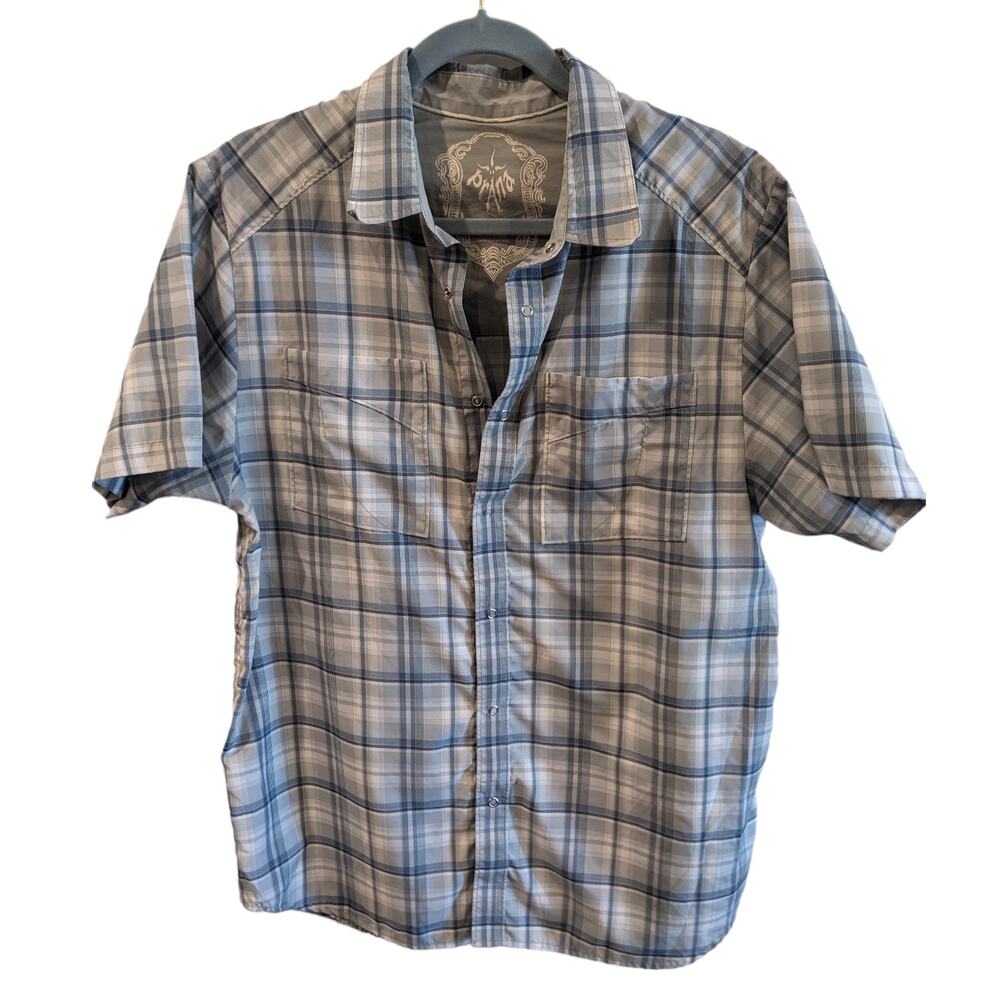 PrAna Blue Midas Plaid Snap Up Shirt Large